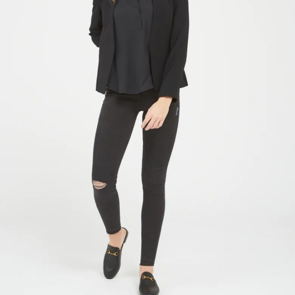 Spanx  black vintage distress  denim leggings/ jeggings pull on 3xl new - Picture 2 of 13